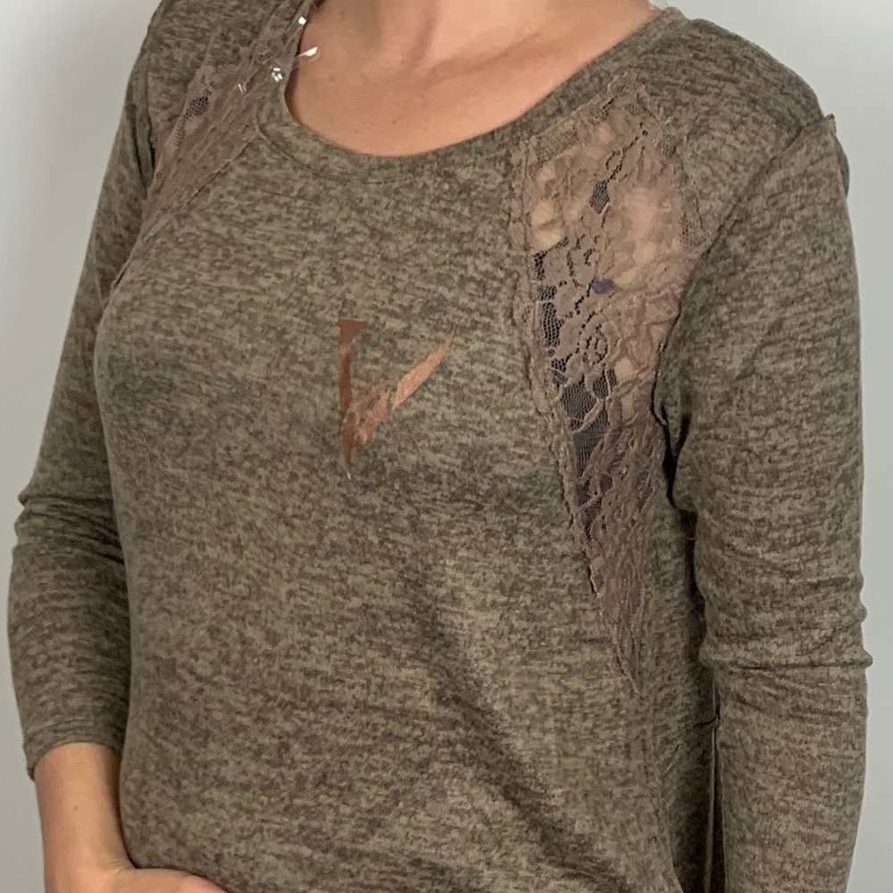 Virago coffee lace long sleeve top